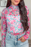 Mock Neck Floral Mesh Slim Fit Top | Zarnesh
