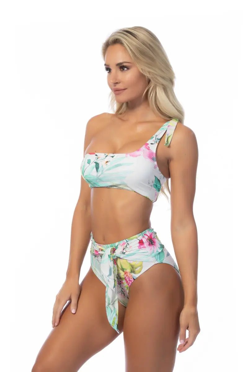 One-Shoulder Floral High-Waisted Bikini Set | Zarnesh