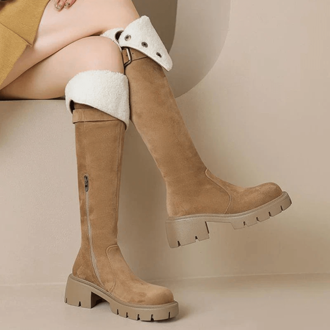 Over The Knee Cuff Buckle Shearling Boots | Zarnesh