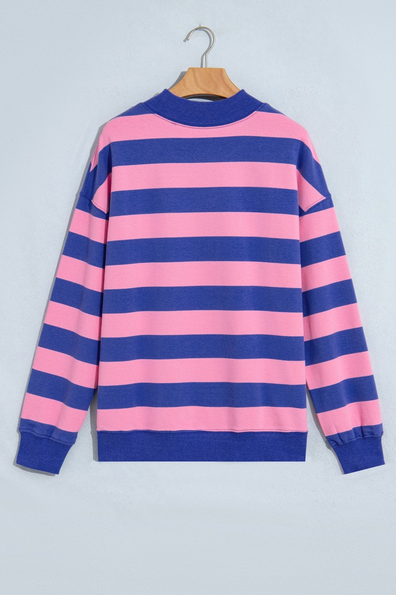 Oversized Stripe Mock Neck Cuff Hem Sweatshirt | Zarnesh