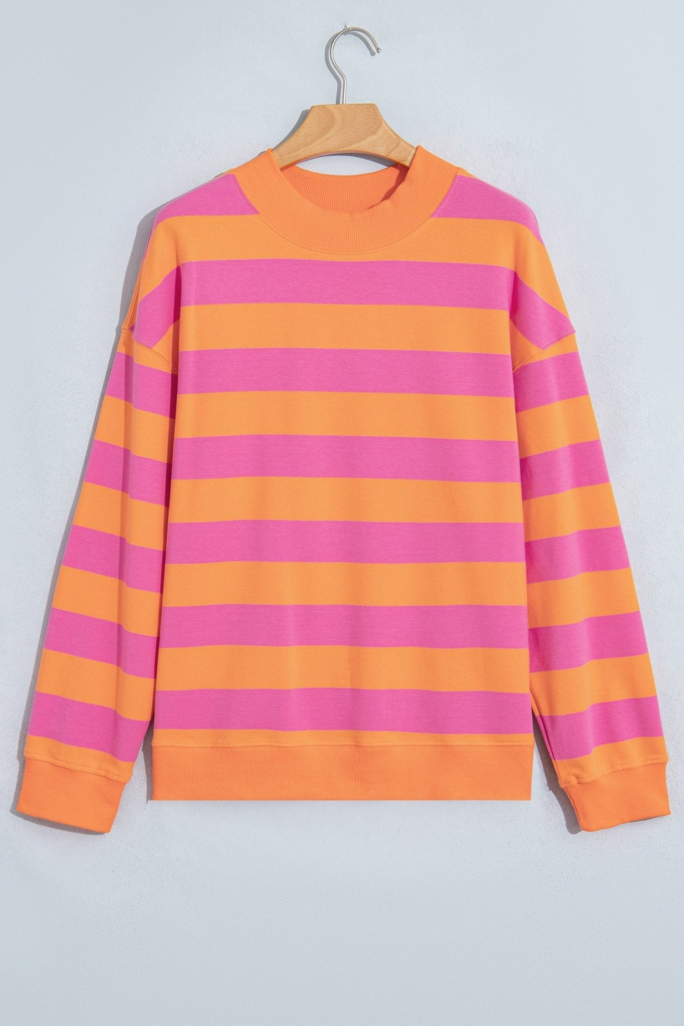 Oversized Stripe Mock Neck Cuff Hem Sweatshirt | Zarnesh