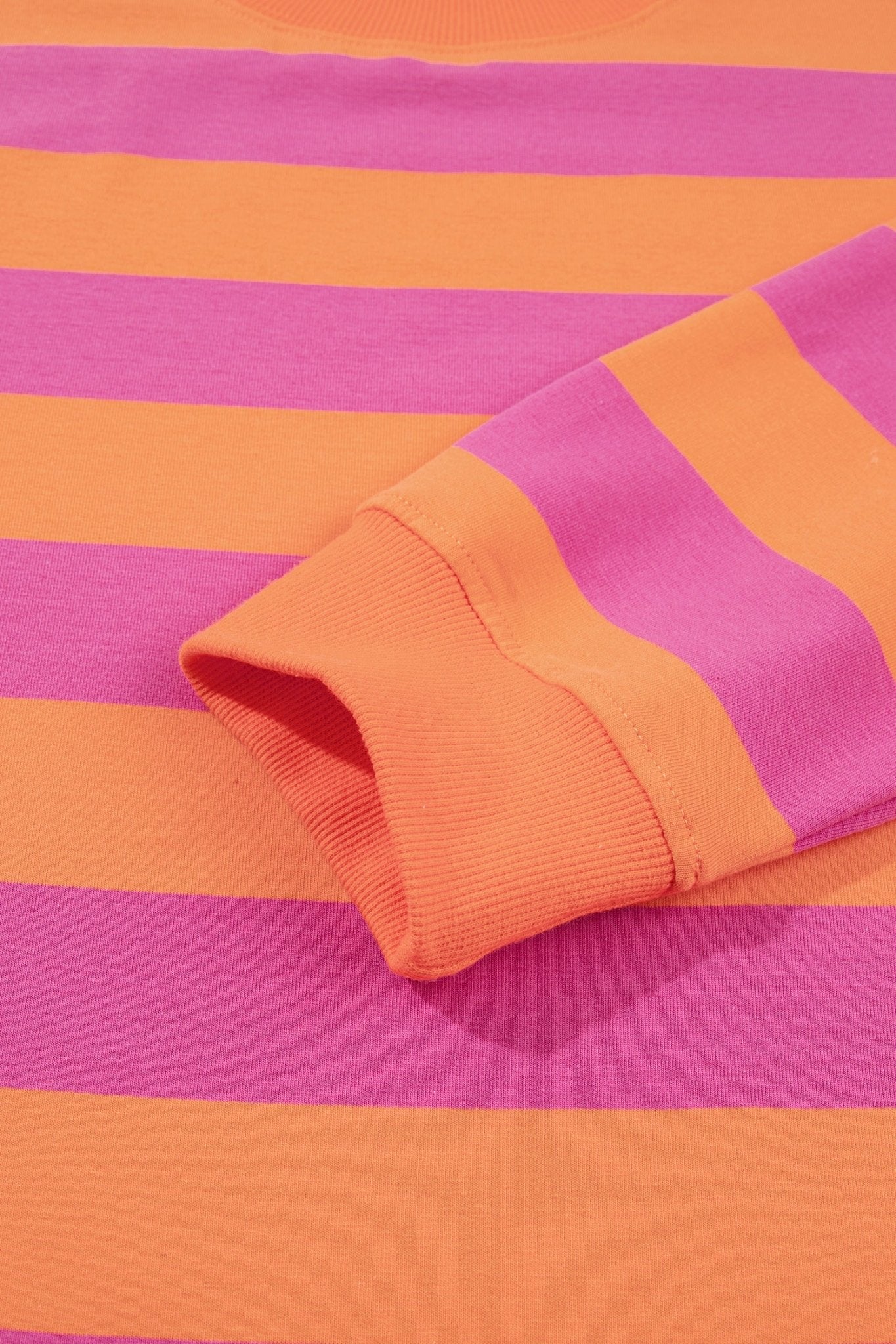 Oversized Stripe Mock Neck Cuff Hem Sweatshirt | Zarnesh