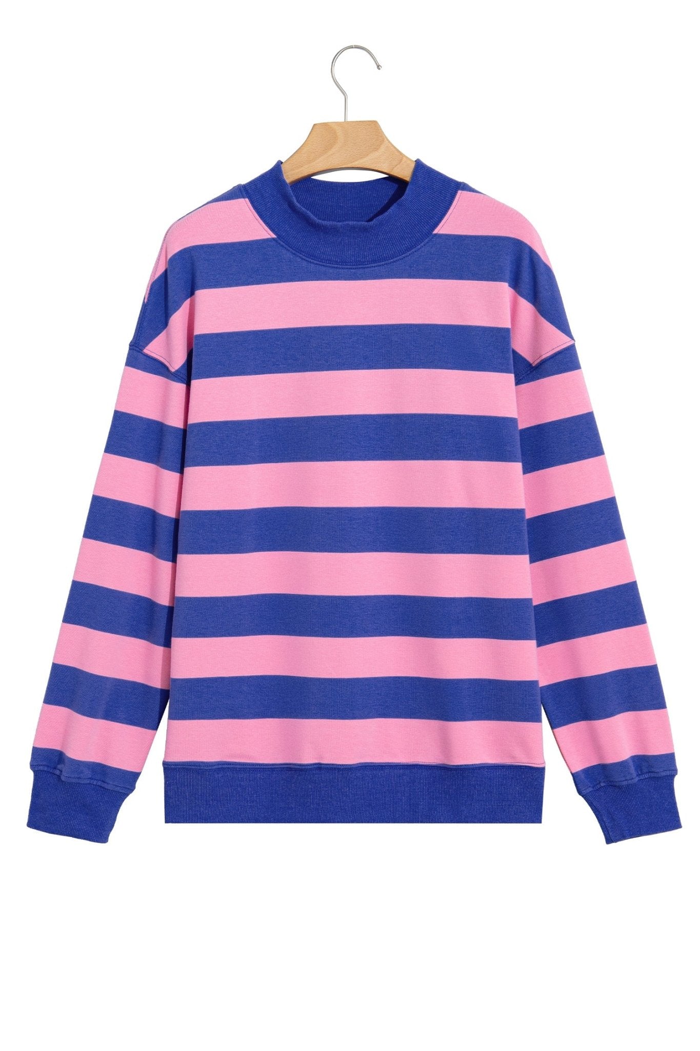 Oversized Stripe Mock Neck Cuff Hem Sweatshirt | Zarnesh