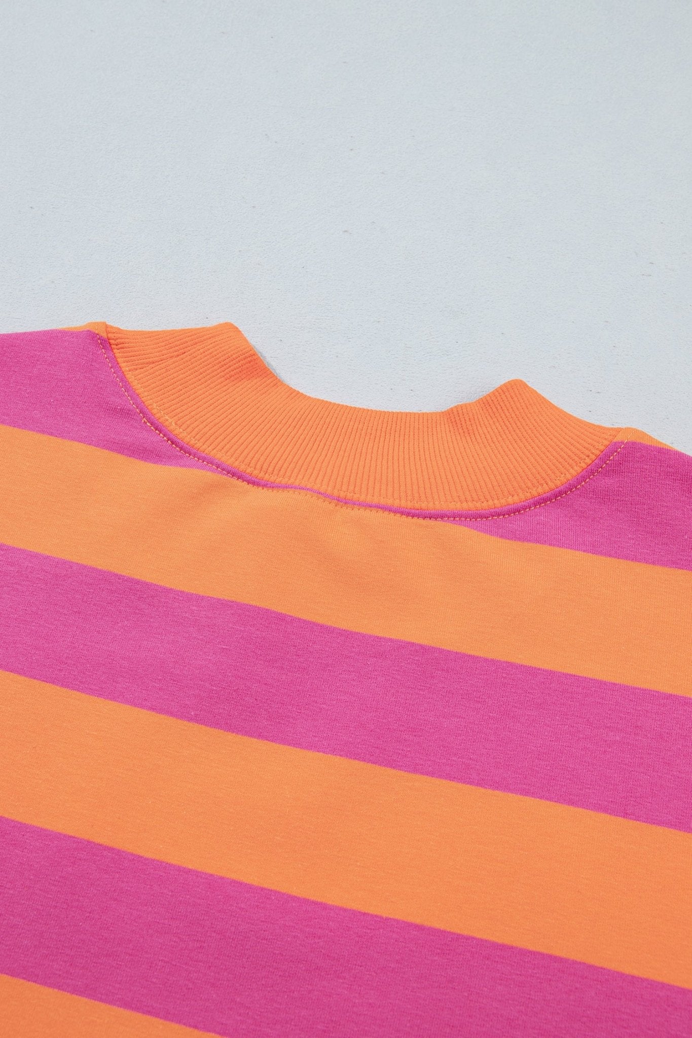 Oversized Stripe Mock Neck Cuff Hem Sweatshirt | Zarnesh