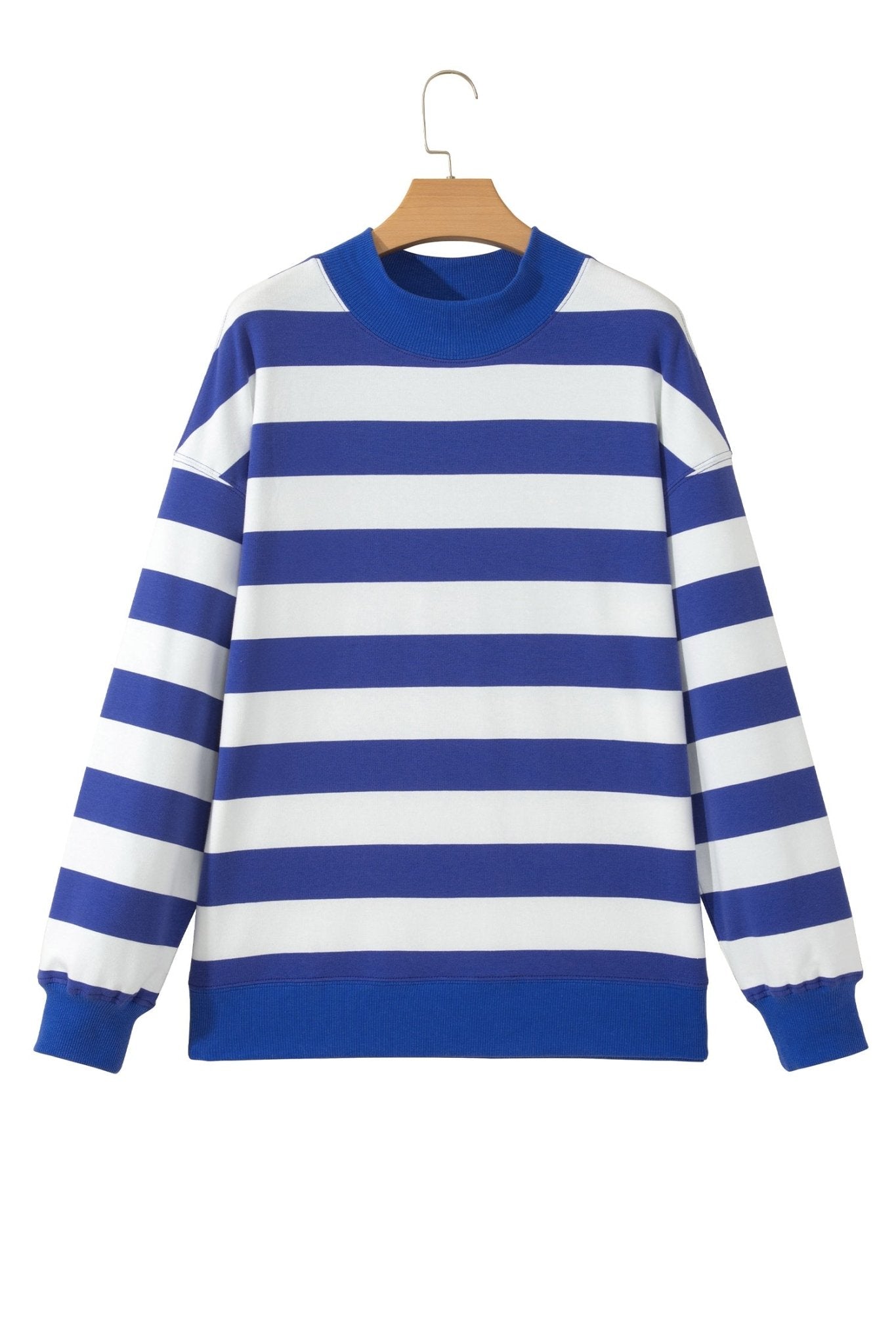 Oversized Stripe Mock Neck Cuff Hem Sweatshirt | Zarnesh