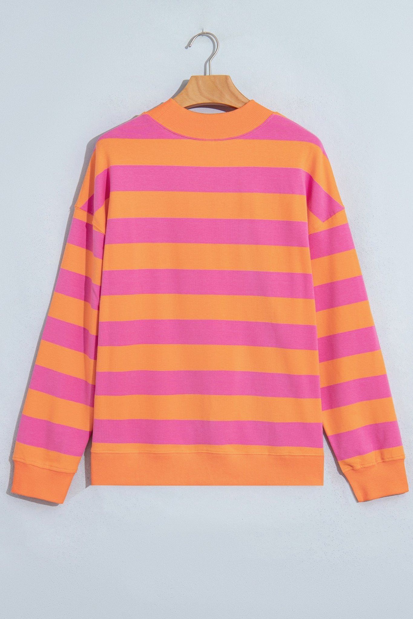 Oversized Stripe Mock Neck Cuff Hem Sweatshirt | Zarnesh