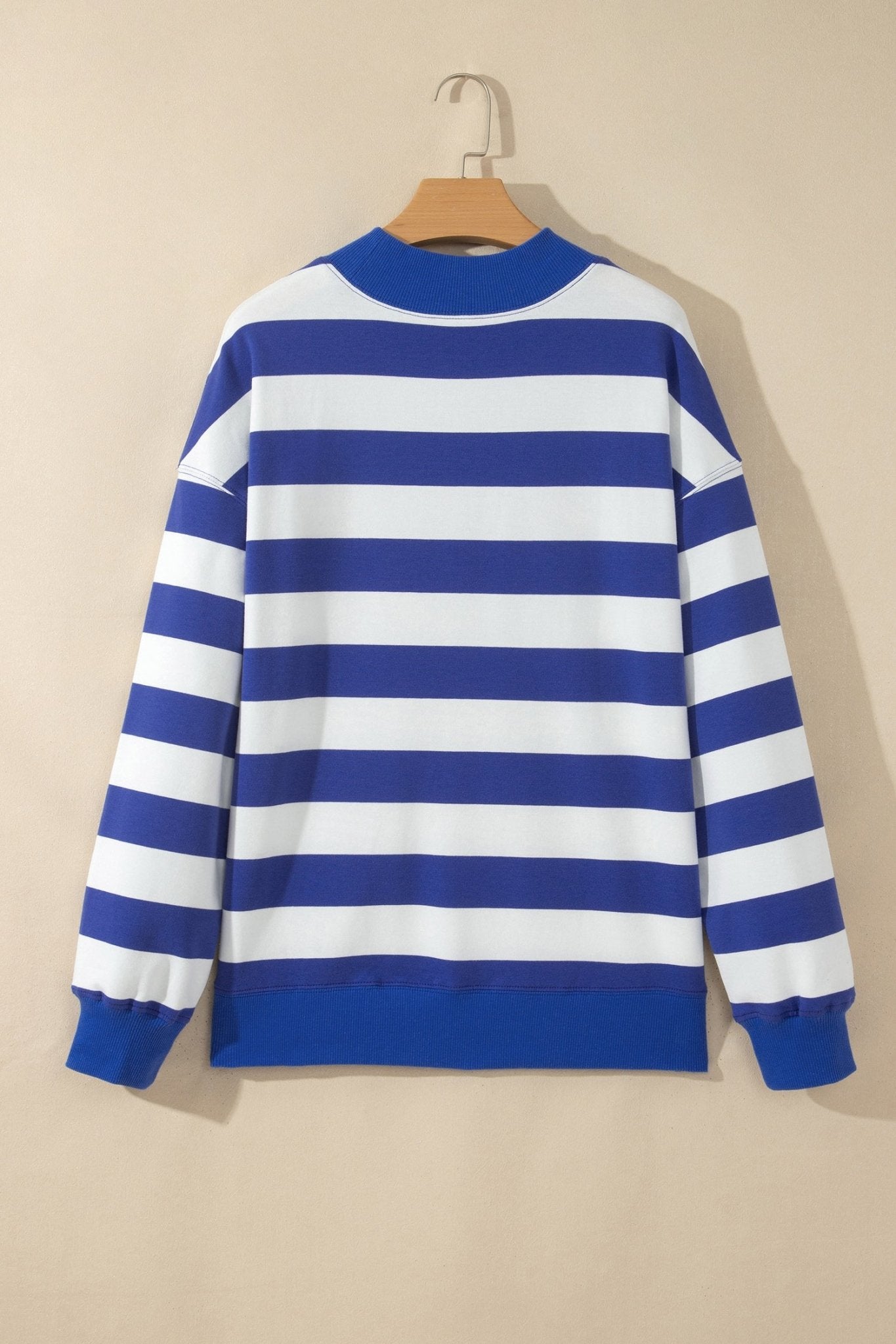 Oversized Stripe Mock Neck Cuff Hem Sweatshirt | Zarnesh