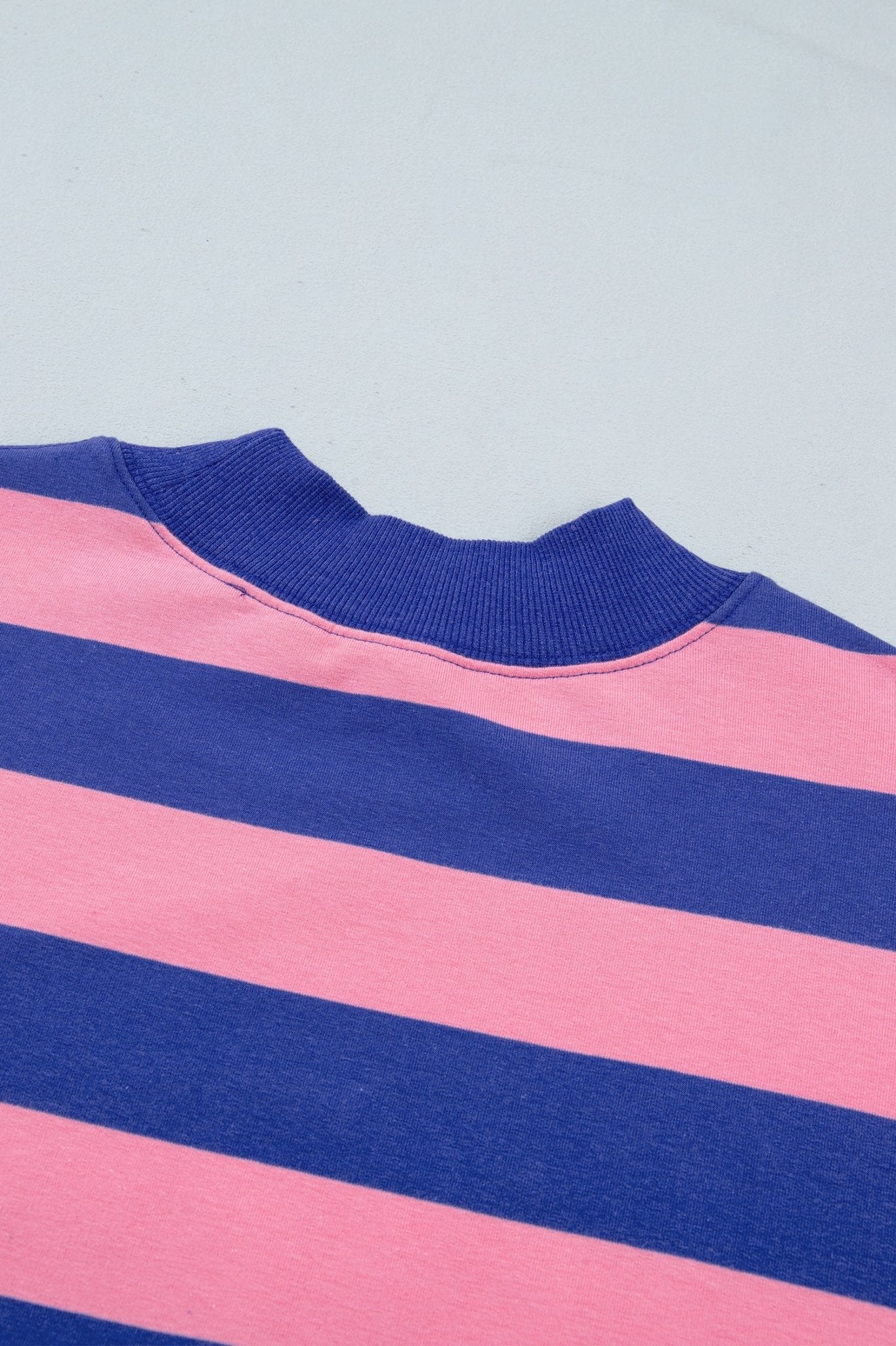 Oversized Stripe Mock Neck Cuff Hem Sweatshirt | Zarnesh