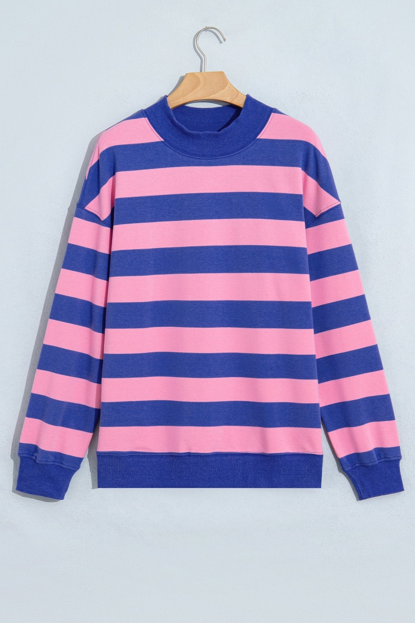 Oversized Stripe Mock Neck Cuff Hem Sweatshirt | Zarnesh