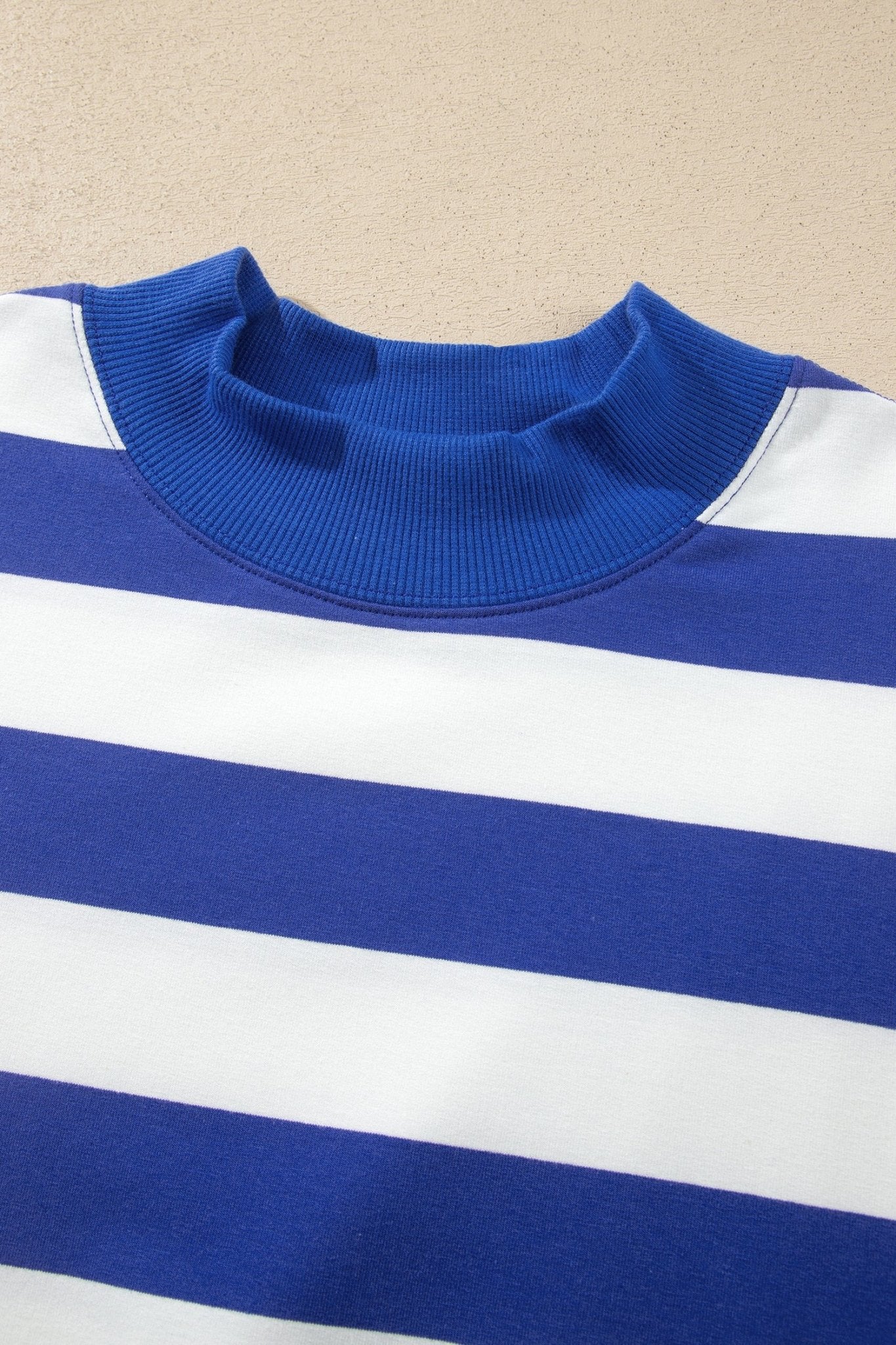 Oversized Stripe Mock Neck Cuff Hem Sweatshirt | Zarnesh
