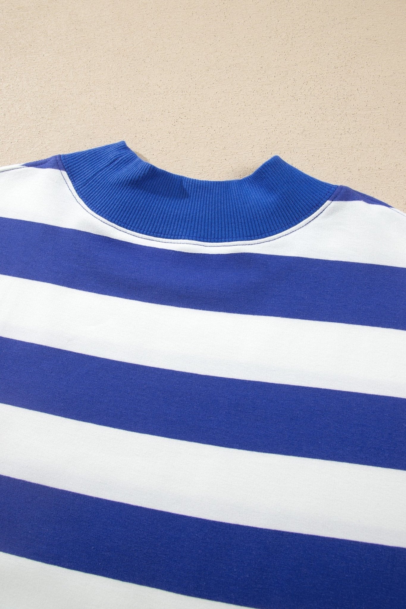 Oversized Stripe Mock Neck Cuff Hem Sweatshirt | Zarnesh