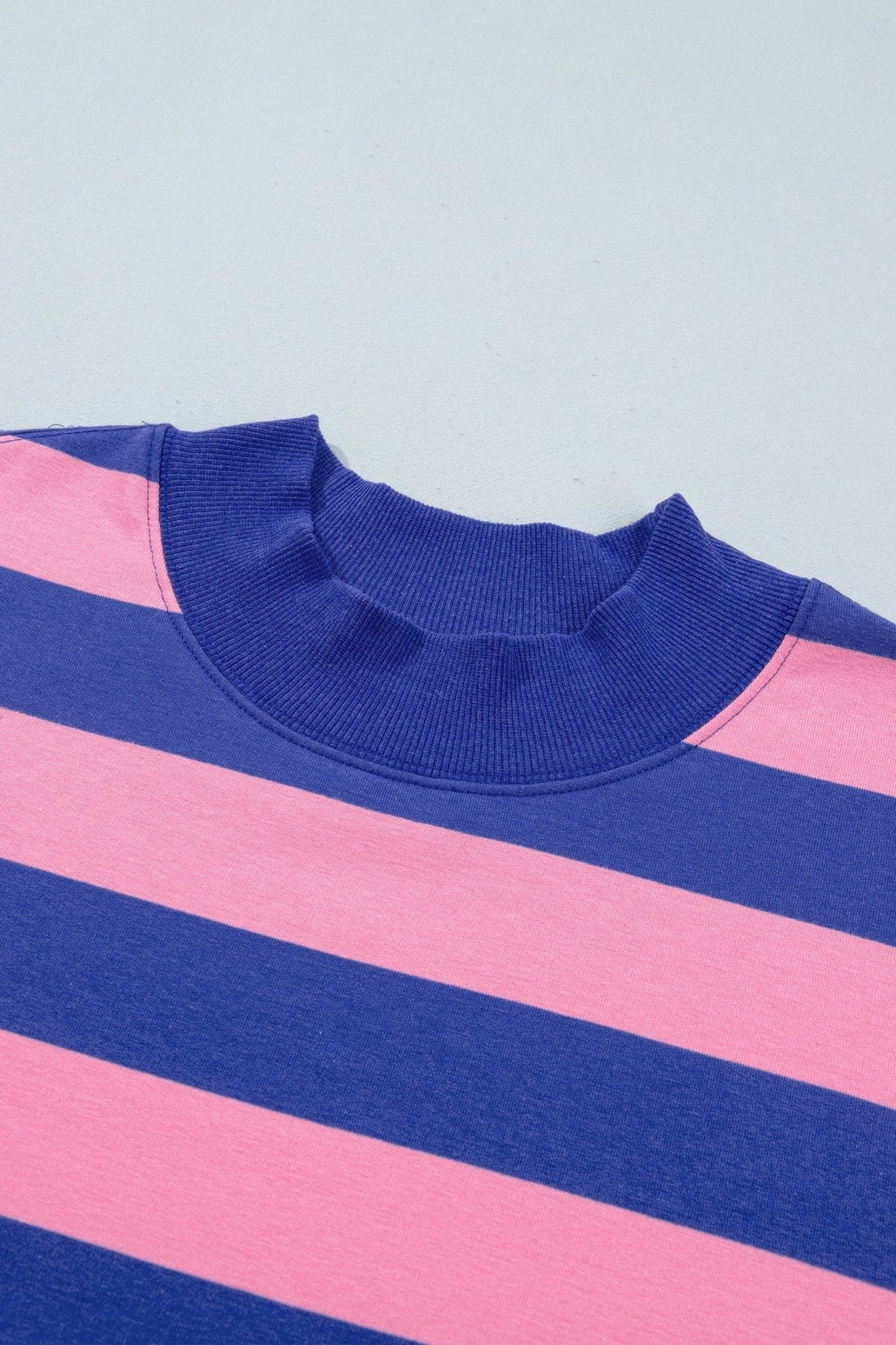 Oversized Stripe Mock Neck Cuff Hem Sweatshirt | Zarnesh