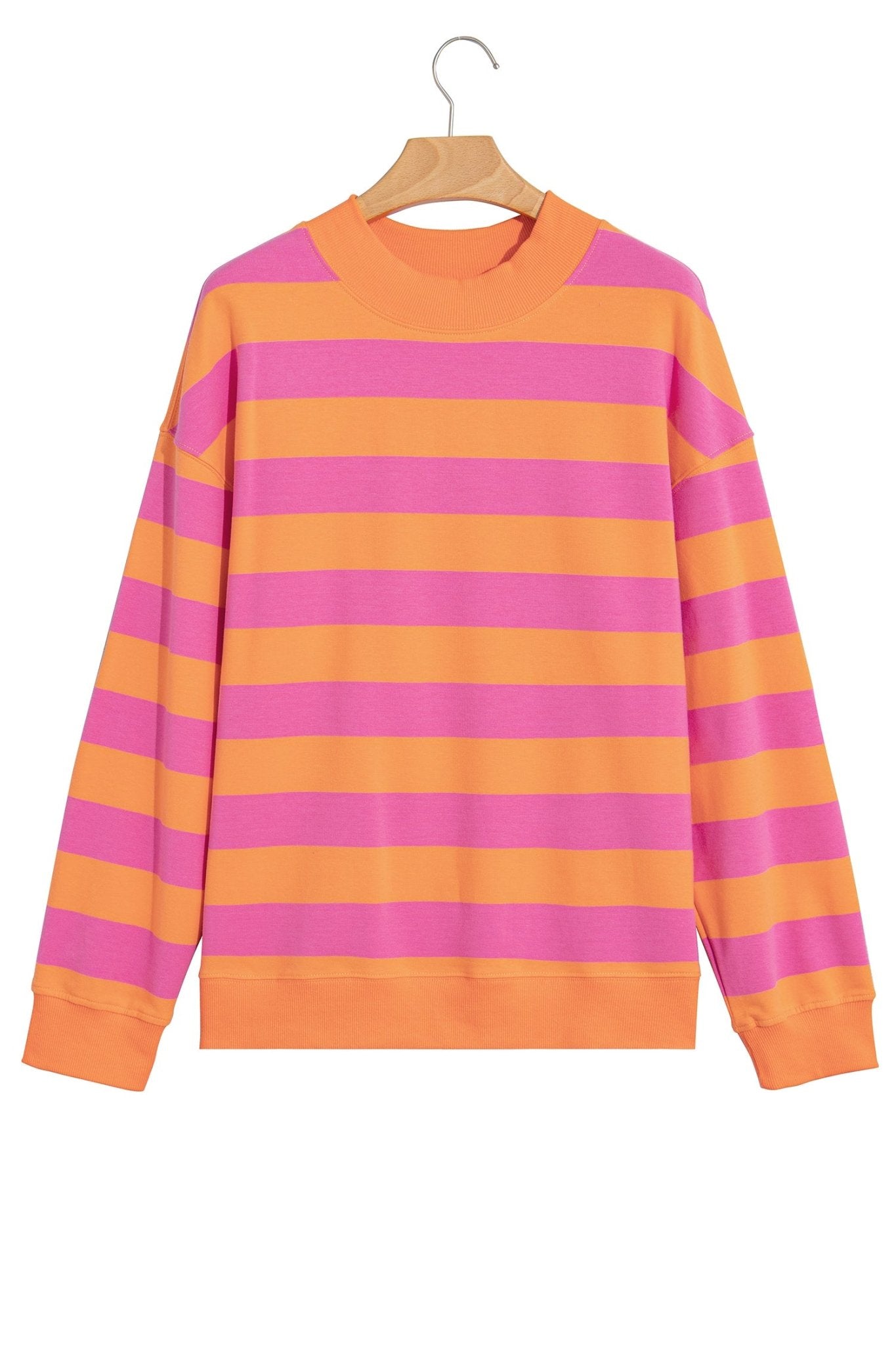 Oversized Stripe Mock Neck Cuff Hem Sweatshirt | Zarnesh