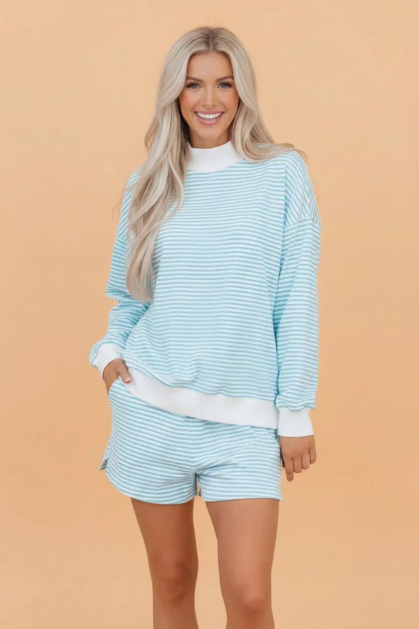 Oversized Stripe Mock Neck Sweatshirt Set | Zarnesh