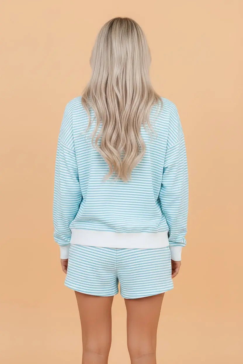 Oversized Stripe Mock Neck Sweatshirt Set | Zarnesh