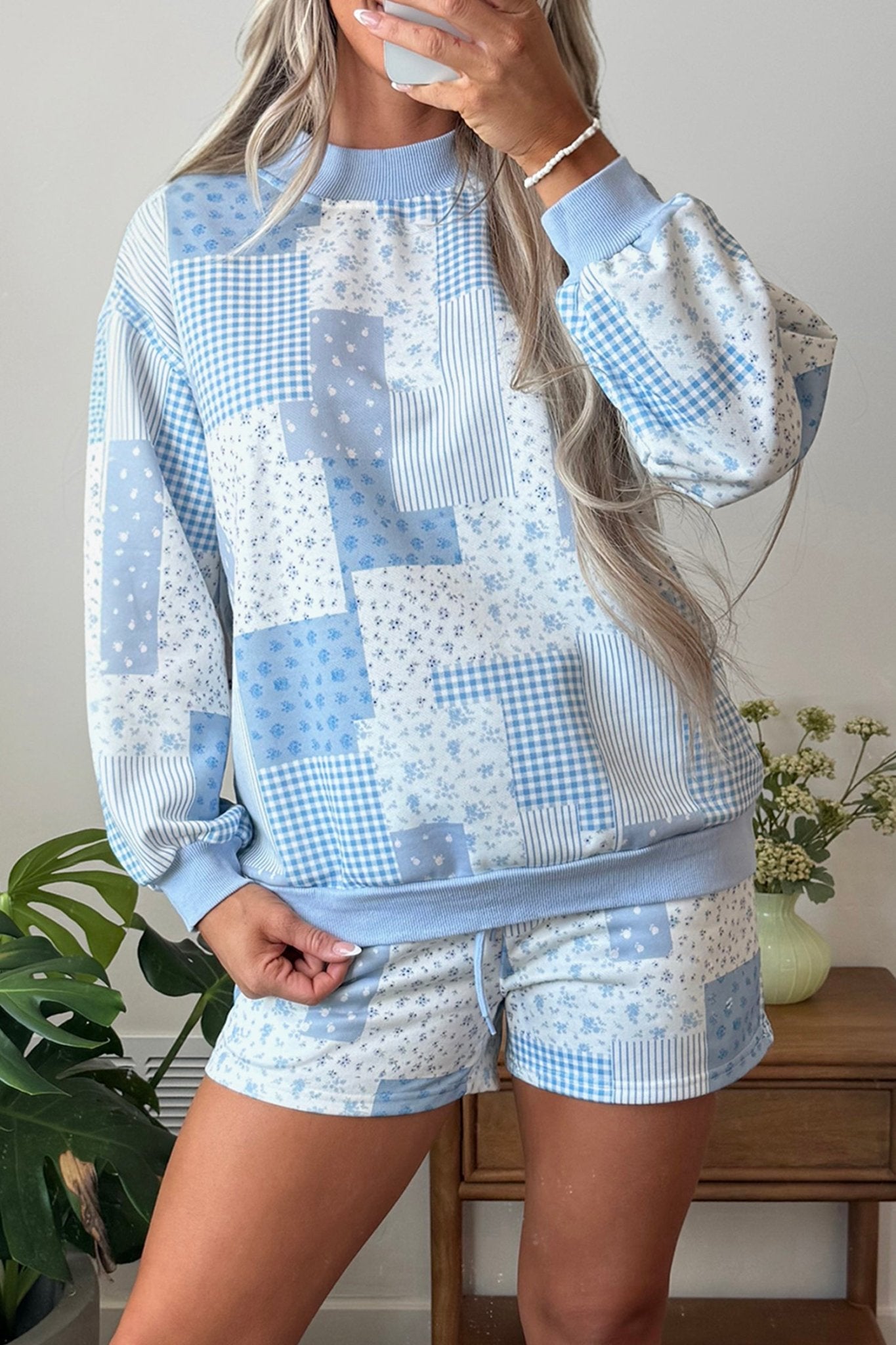 Patchwork Floral Sweatshirt & Shorts Set | Zarnesh