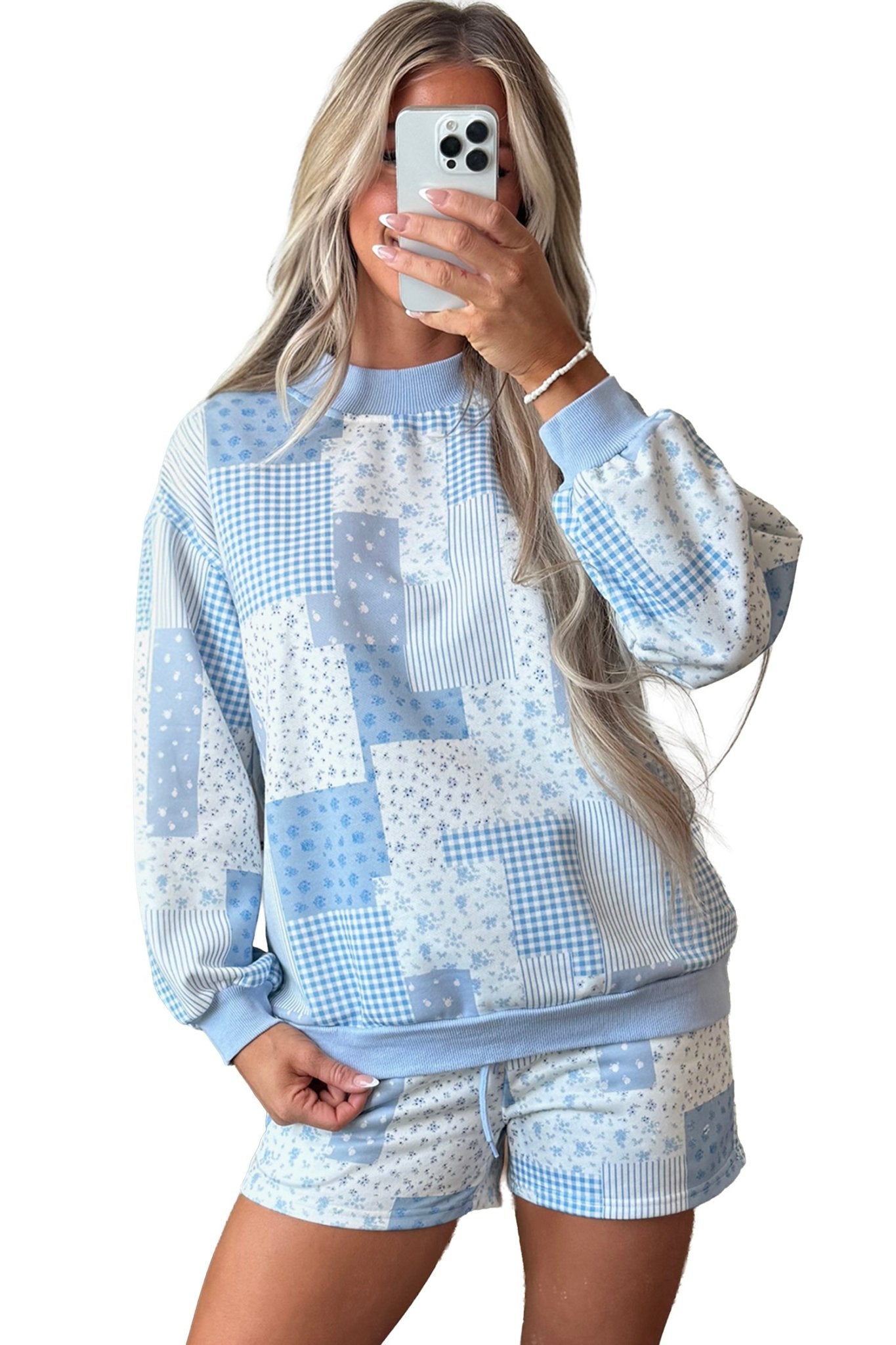 Patchwork Floral Sweatshirt & Shorts Set | Zarnesh