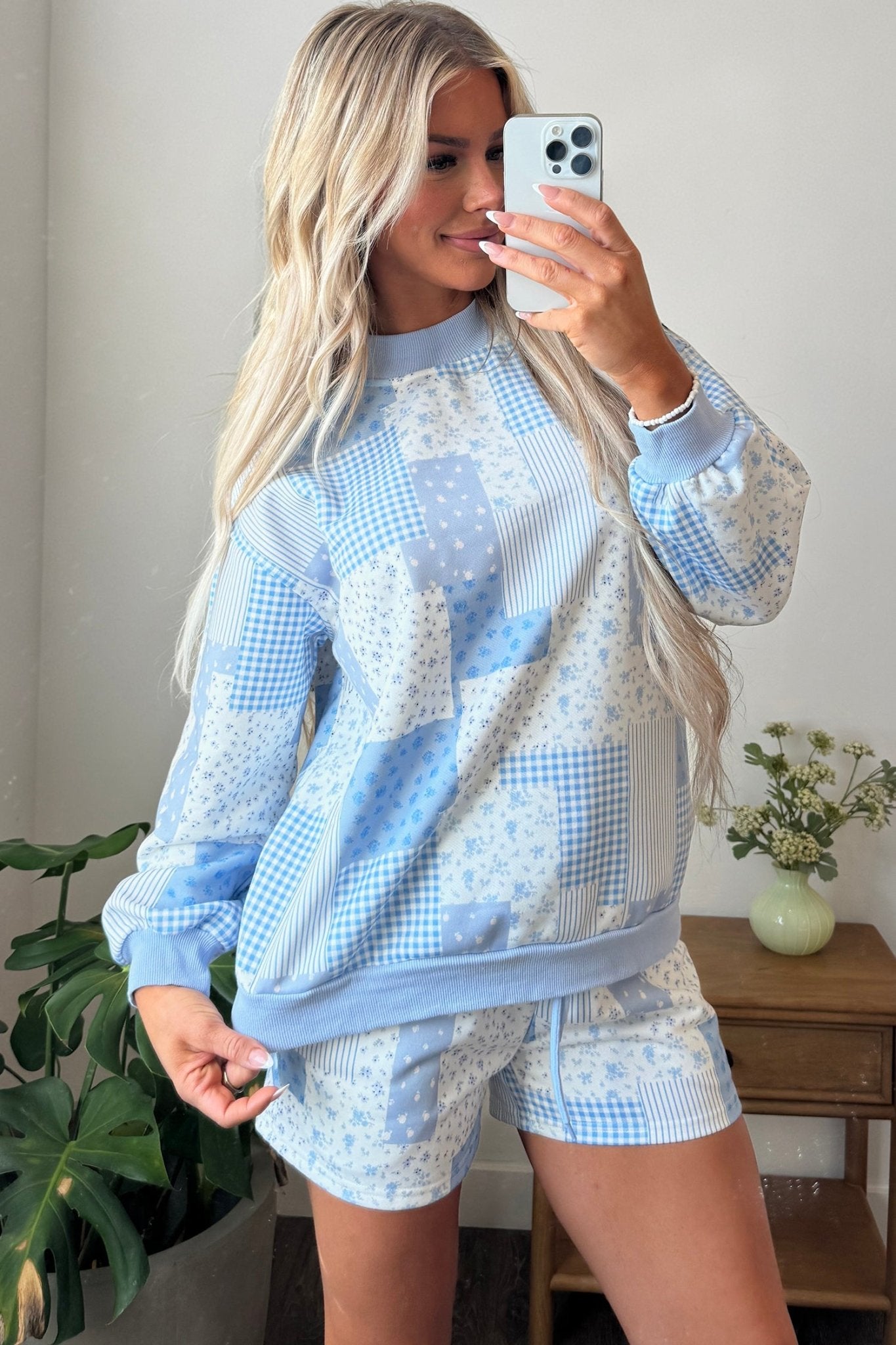 Patchwork Floral Sweatshirt & Shorts Set | Zarnesh