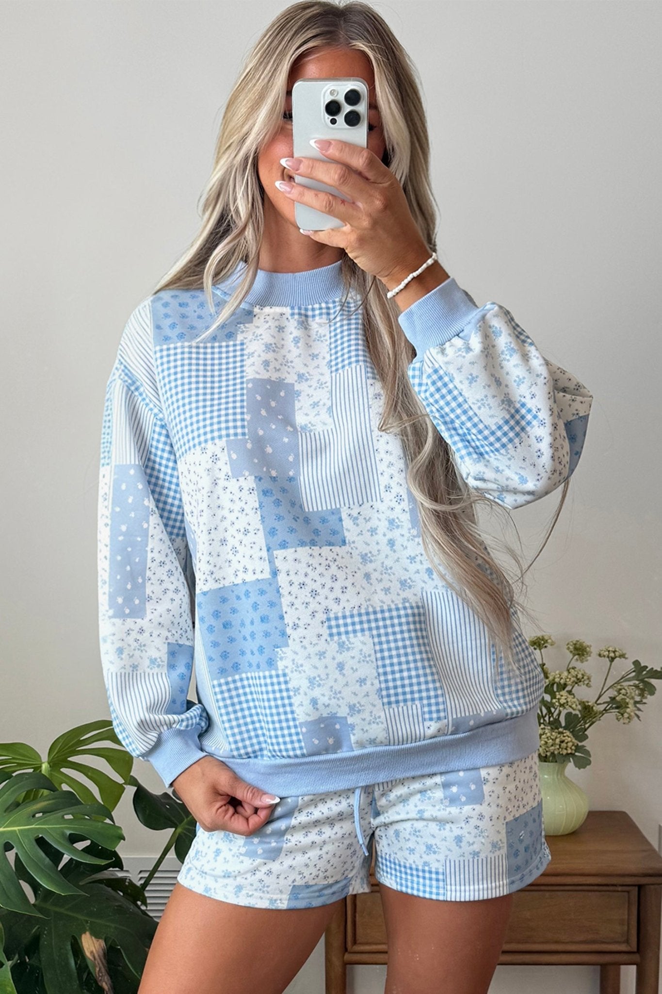 Patchwork Floral Sweatshirt & Shorts Set | Zarnesh