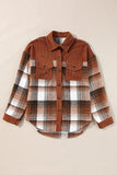 Plaid shirt with brown and checkered pattern on a beige background