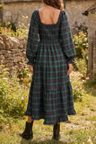 Plaid Long Sleeve Lace Trim Bow Midi Dress | Zarnesh - Zarnesh