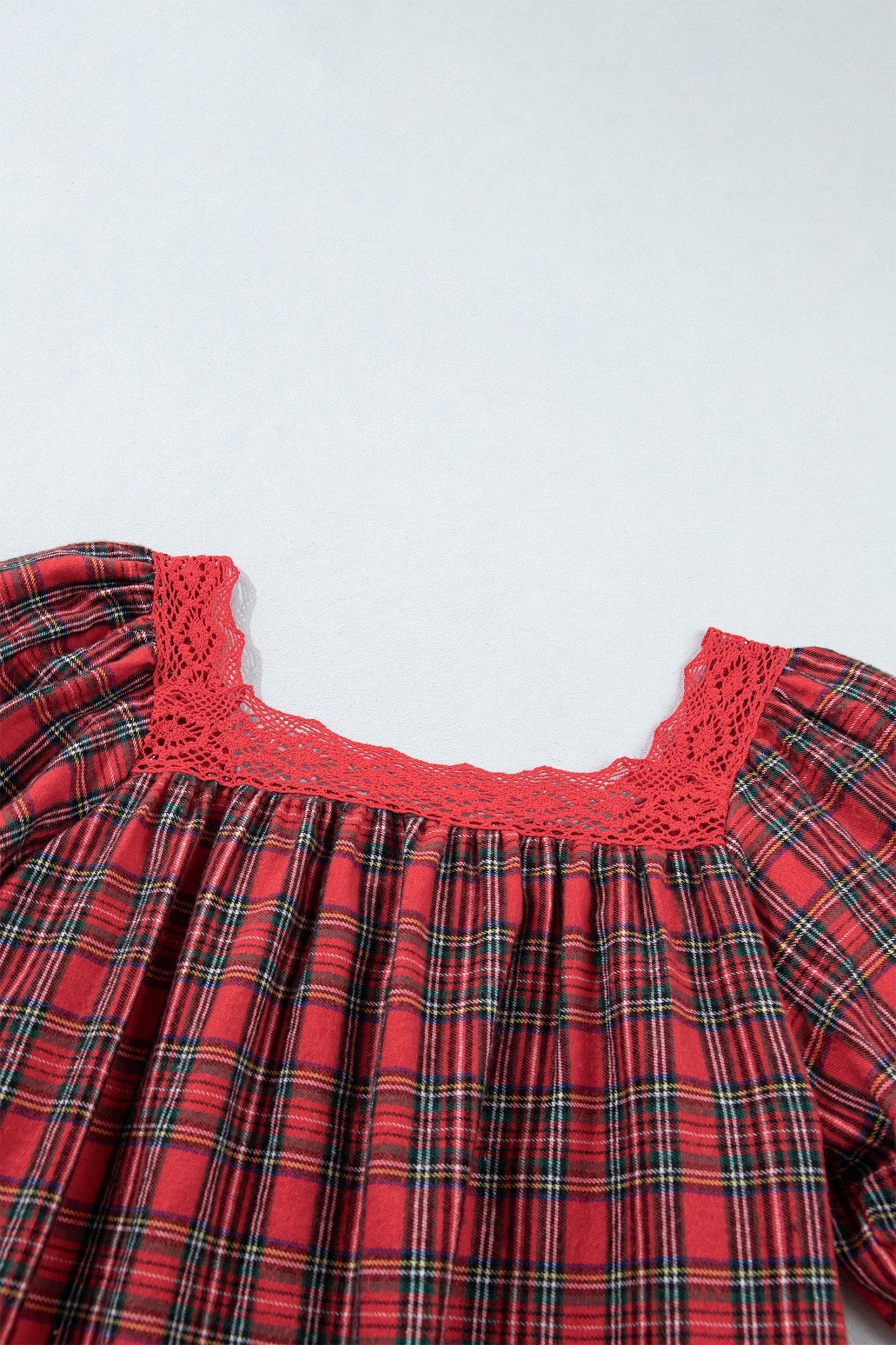 Plaid Puff Sleeve Green Bow Babydoll Mini Dress | Zarnesh - Zarnesh - Dresses/Mini Dresses