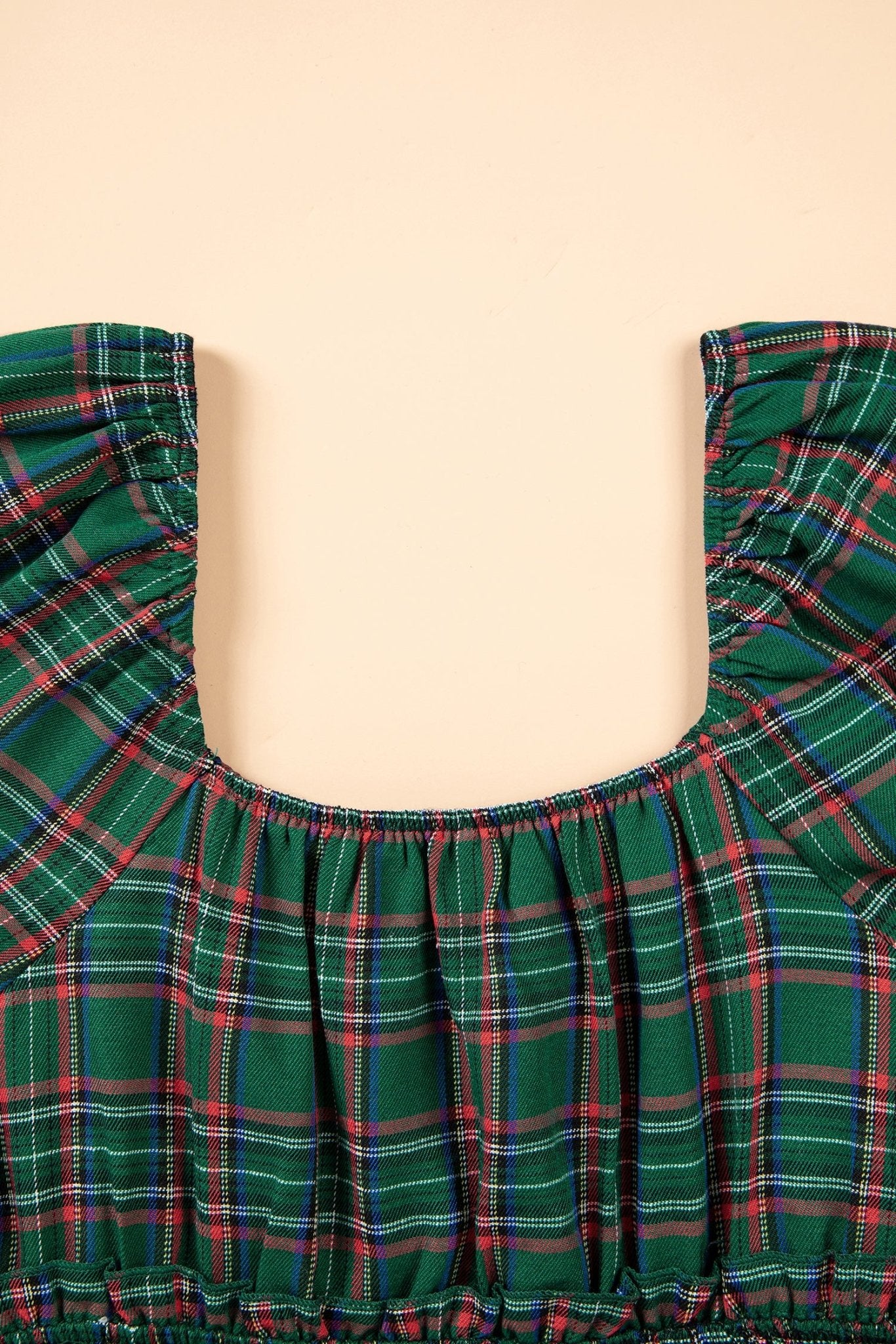 Plaid Smocked Waist Square Neck Mini Dress | Zarnesh - ZarneshPlaid Smocked Waist Square Neck Mini Dress | Zarnesh