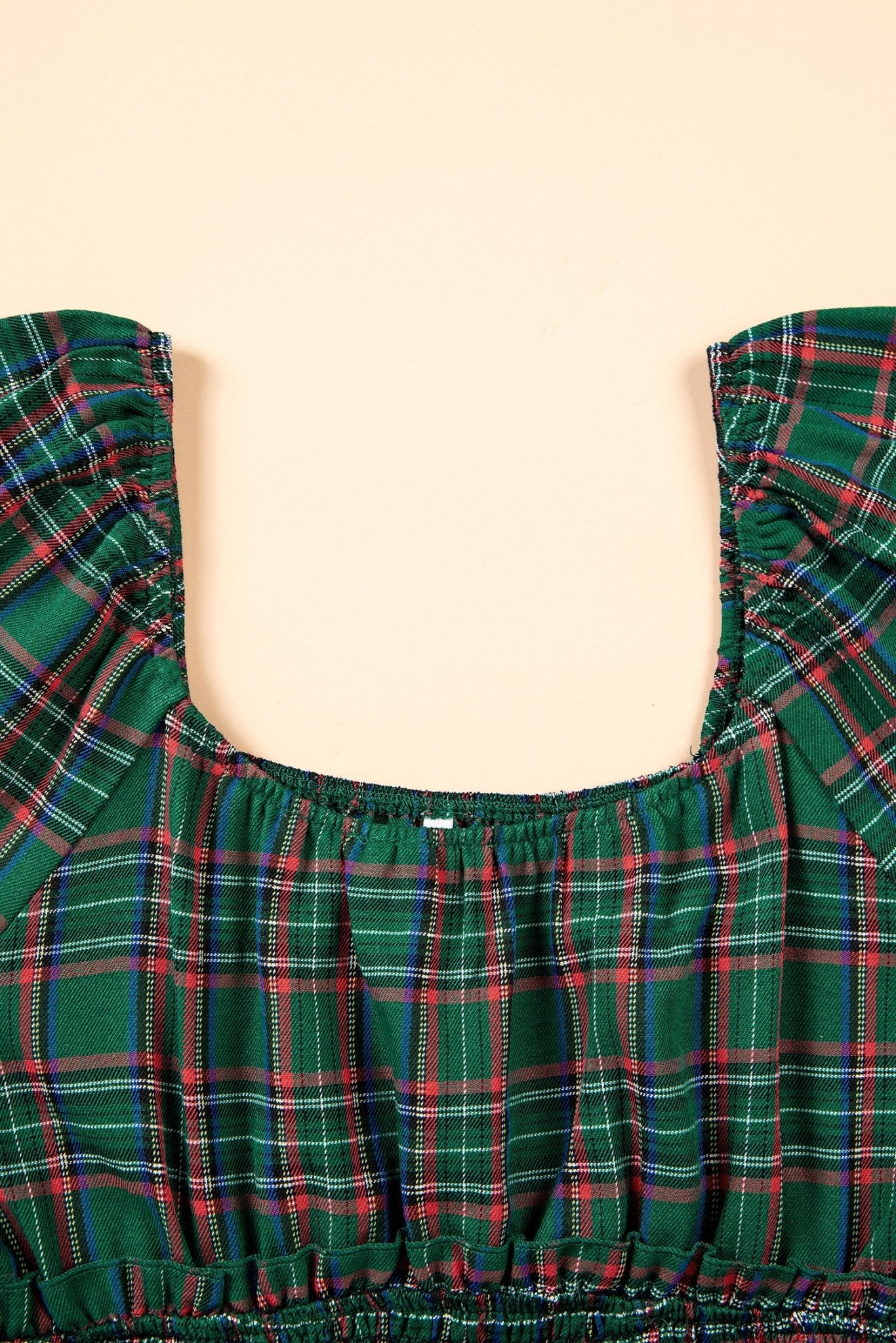 Plaid Smocked Waist Square Neck Mini Dress | Zarnesh - ZarneshPlaid Smocked Waist Square Neck Mini Dress | Zarnesh