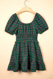 Plaid Smocked Waist Square Neck Mini Dress | Zarnesh - ZarneshPlaid Smocked Waist Square Neck Mini Dress | Zarnesh