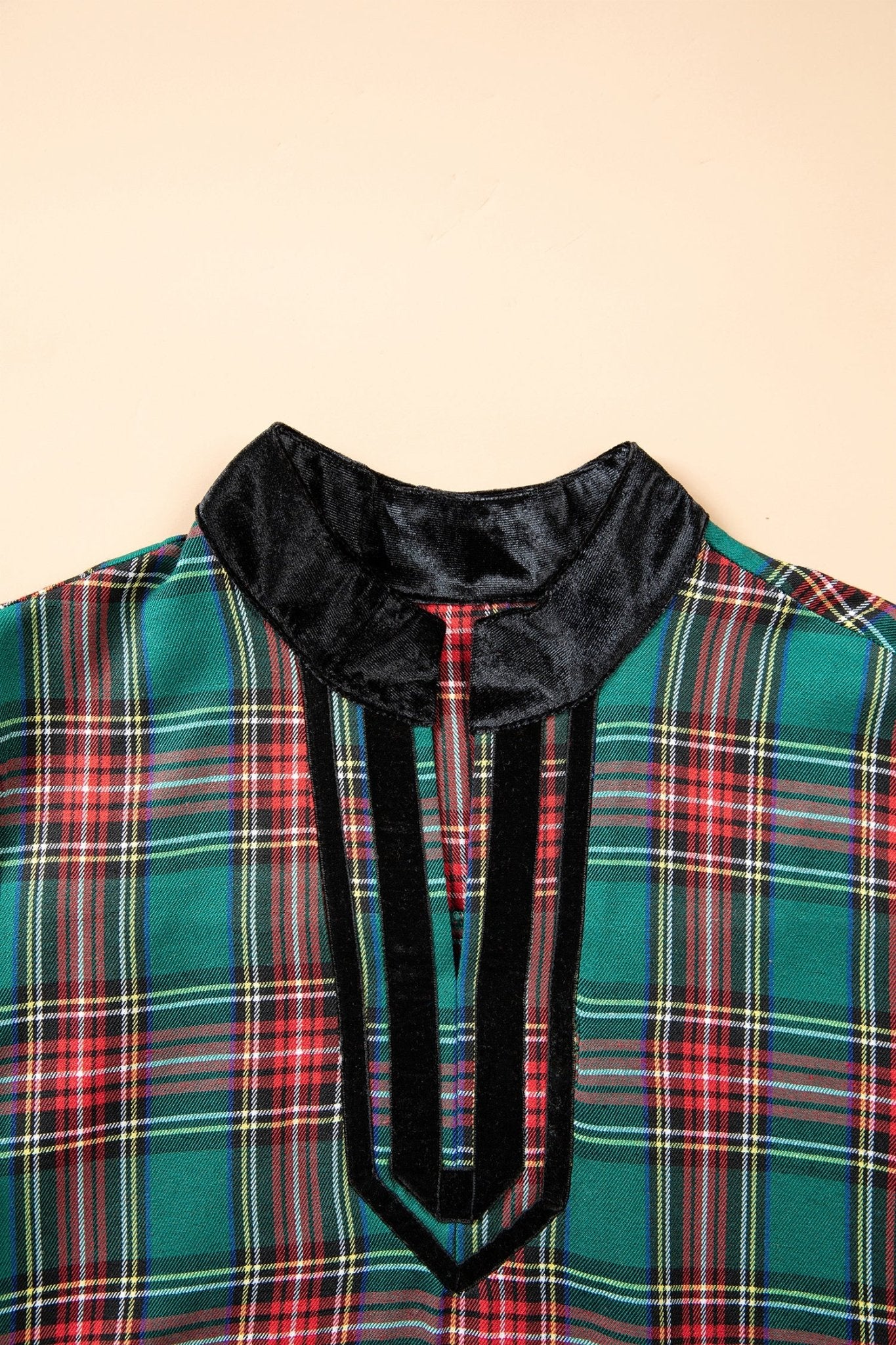 Plaid Velvet Trim Mini Dress with Pockets | Zarnesh - Zarnesh - Dresses/Mini Dresses