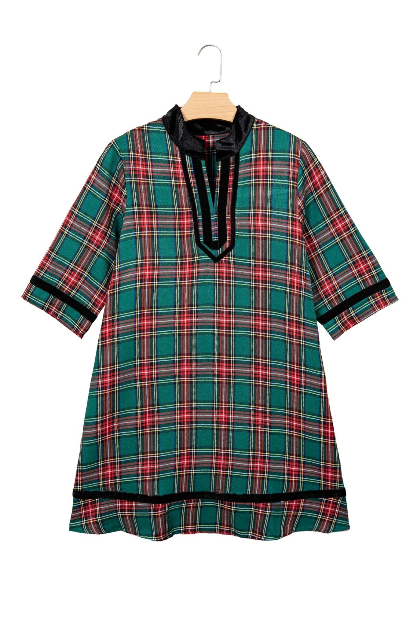Plaid Velvet Trim Mini Dress with Pockets | Zarnesh - Zarnesh - Dresses/Mini Dresses