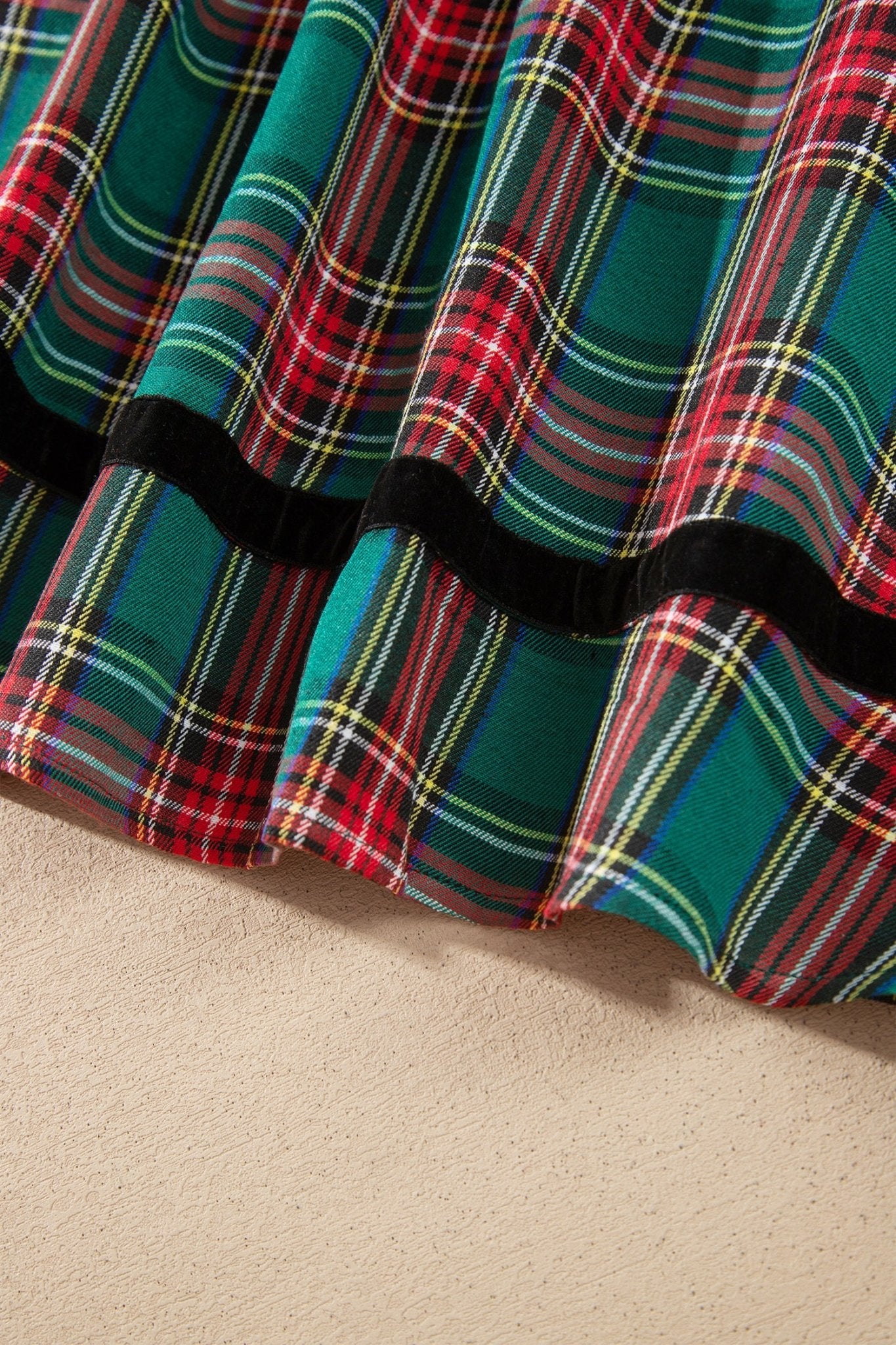 Plaid Velvet Trim Mini Dress with Pockets | Zarnesh - Zarnesh - Dresses/Mini Dresses