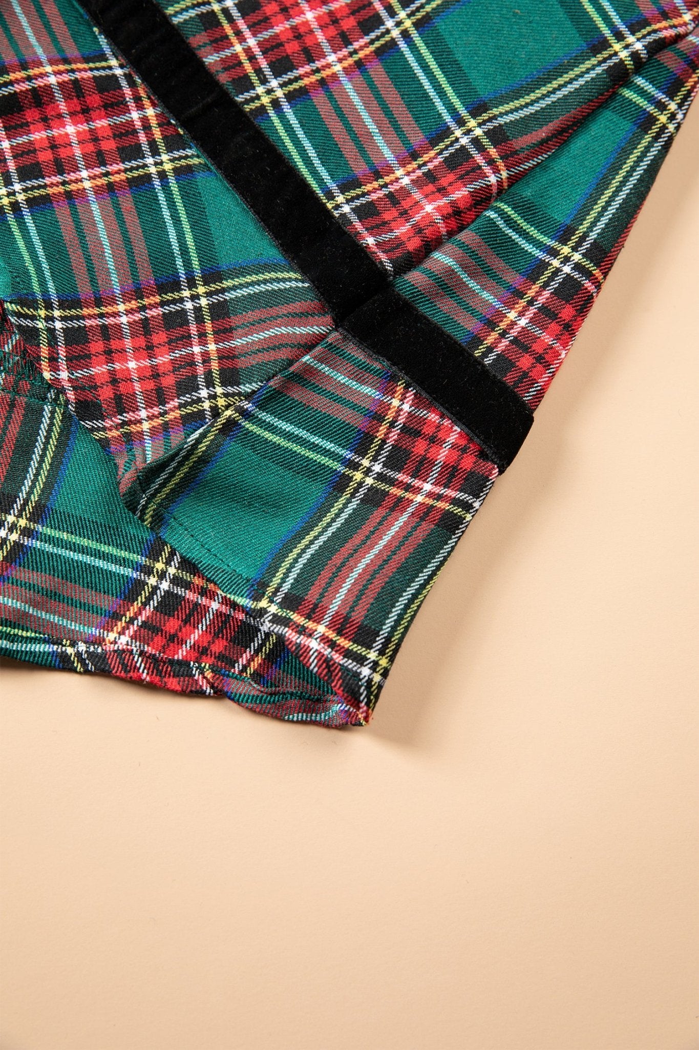 Plaid Velvet Trim Mini Dress with Pockets | Zarnesh - Zarnesh - Dresses/Mini Dresses