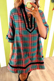 Plaid Velvet Trim Mini Dress with Pockets | Zarnesh - Zarnesh - Dresses/Mini Dresses