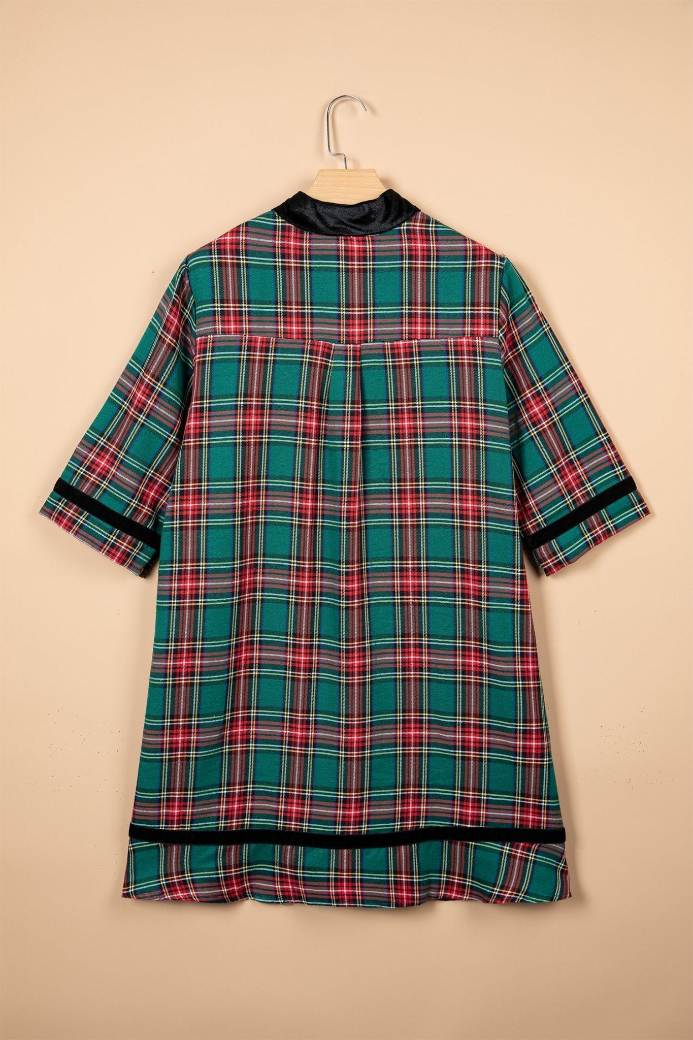 Plaid Velvet Trim Mini Dress with Pockets | Zarnesh - Zarnesh - Dresses/Mini Dresses