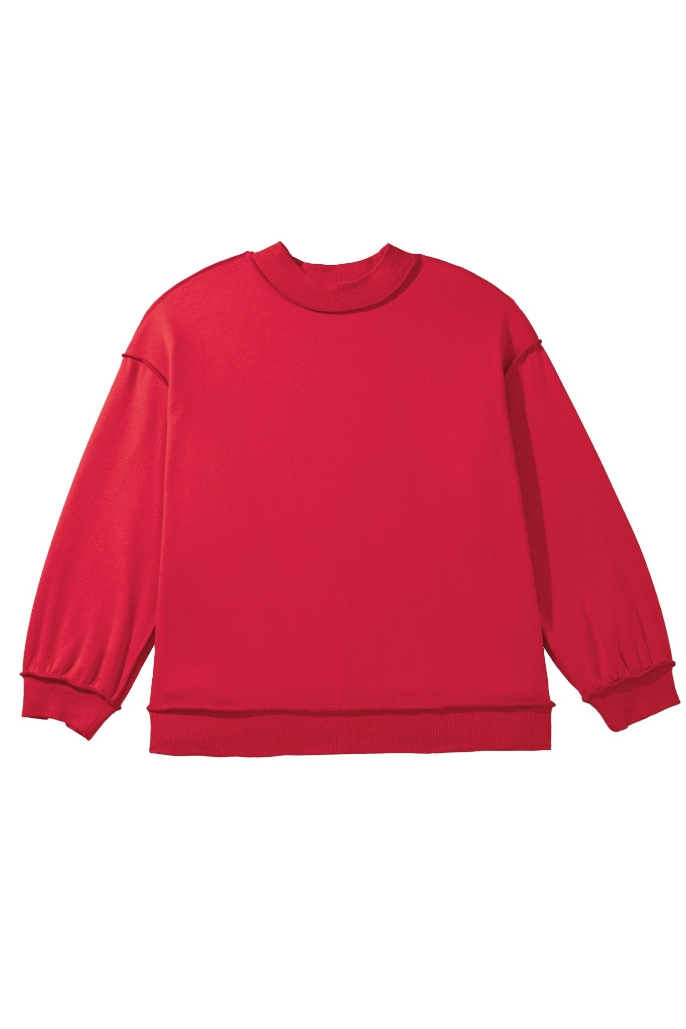 Bright red long-sleeve crewneck sweatshirt with elasticized cuffs and hem, displayed flat on white.
