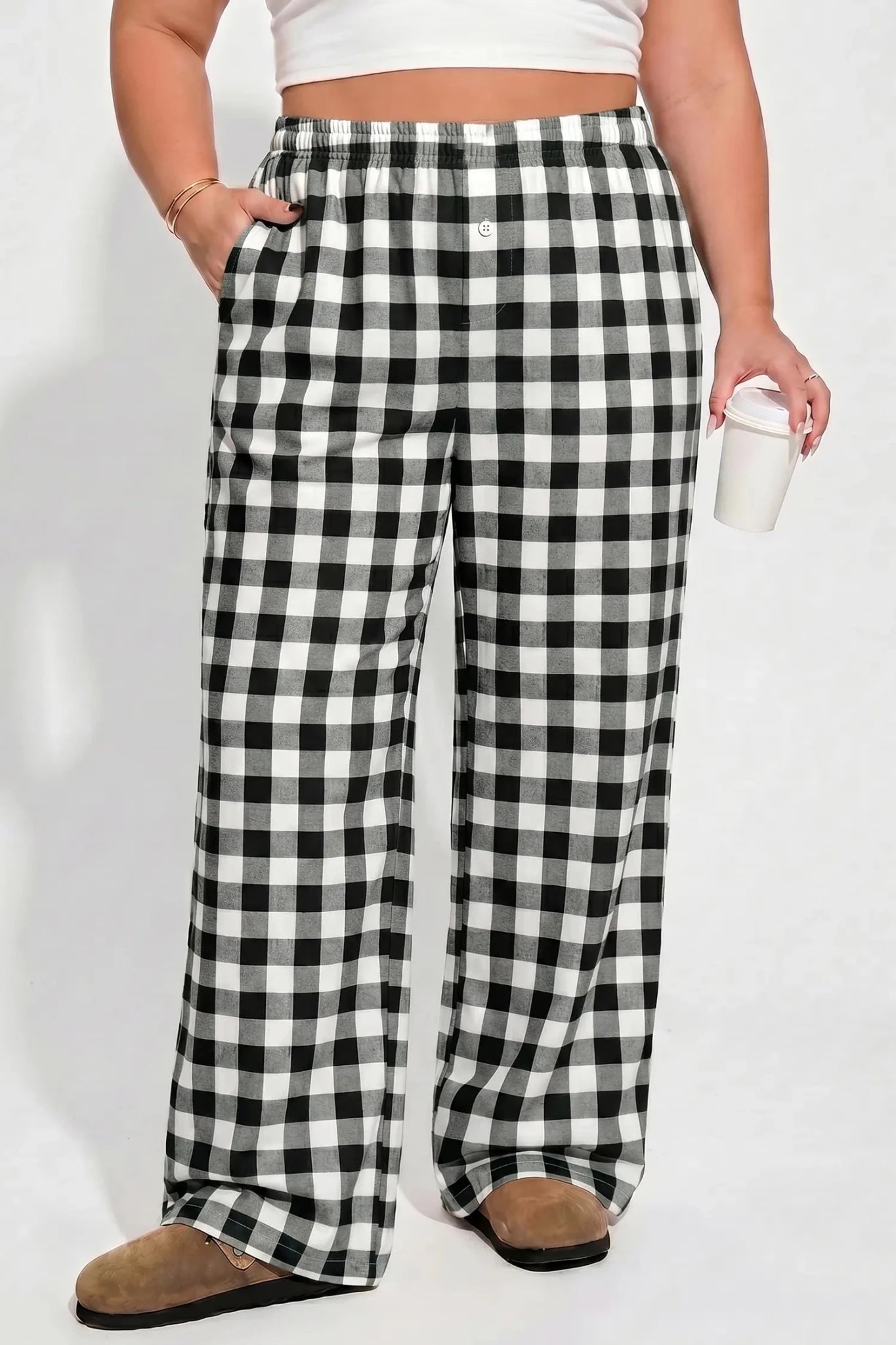 Plus Size Gingham Wide Leg Lounge Pants | Zarnesh