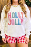 Plus size white Holly Jolly gingham letter Christmas sweatshirt with red gingham shorts