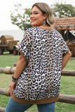 Plus Size Leopard Short Sleeve Contrast Trim Top | Zarnesh