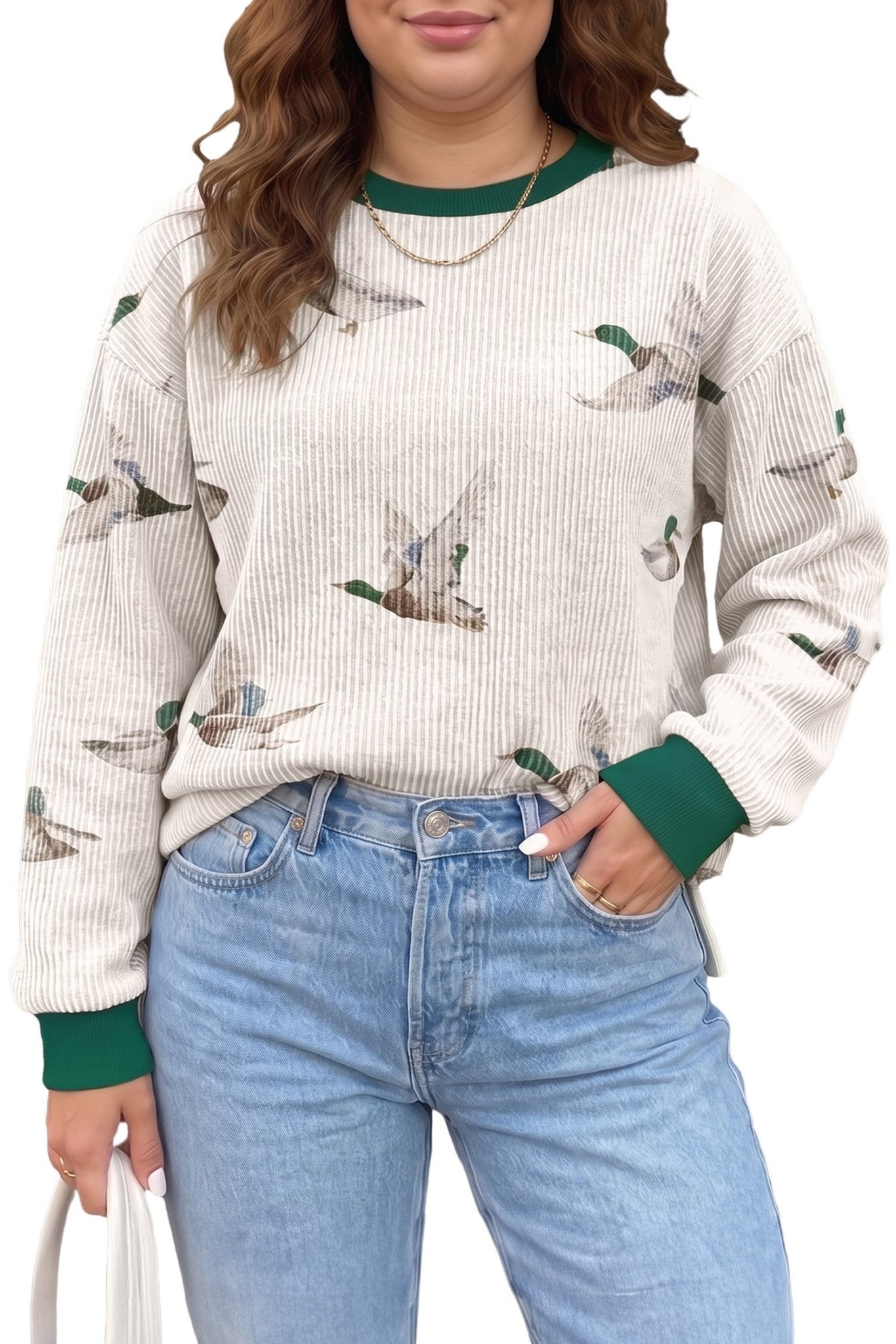 Plus Size Mallard Duck Ribbed Sweatshirt | Zarnesh