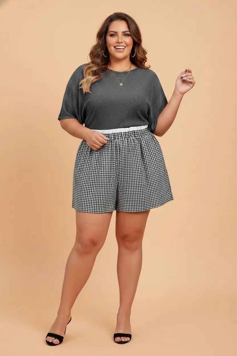 Plus Size Plaid Gingham Ruffle High Waist Shorts | Zarnesh