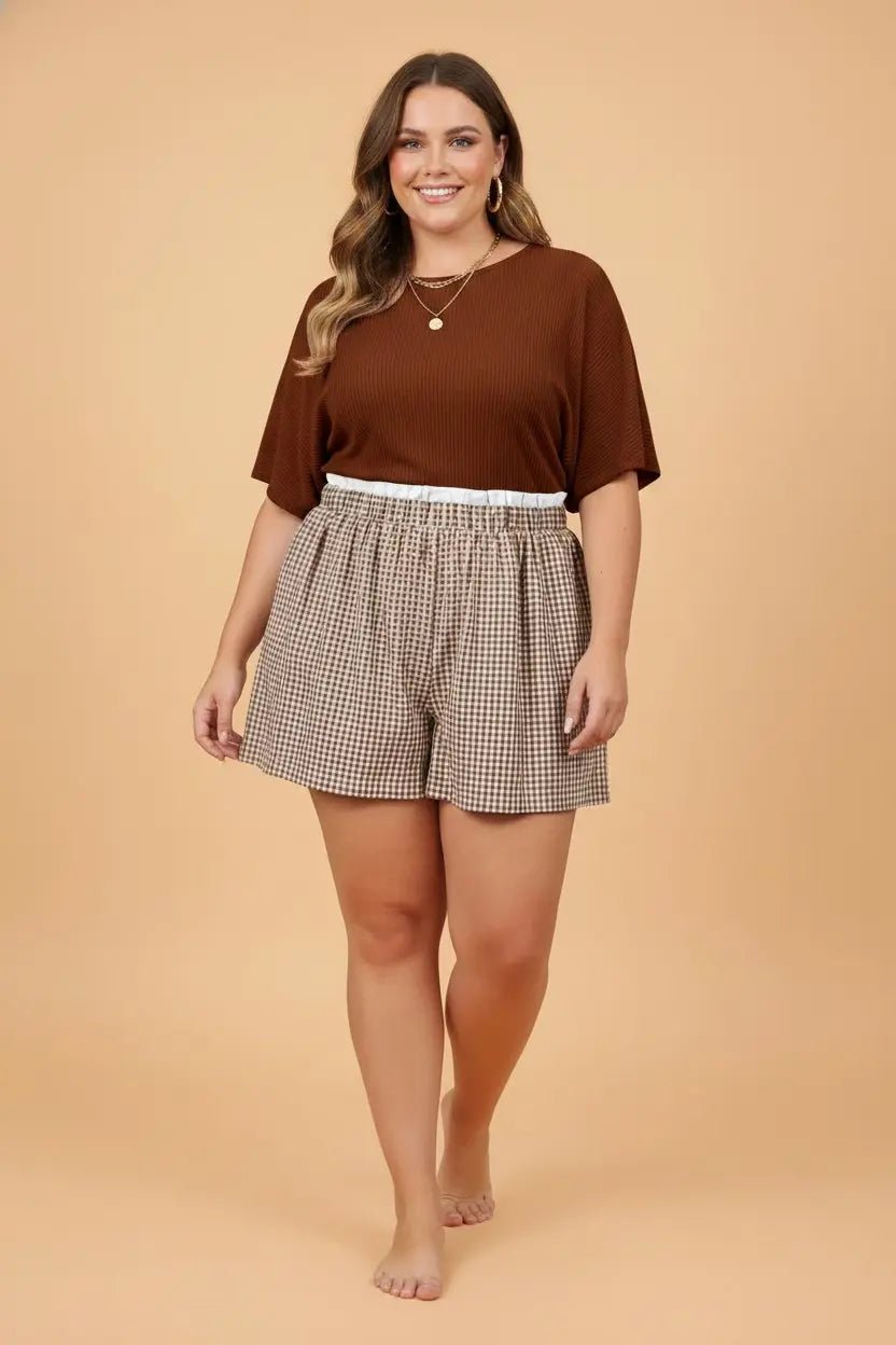 Plus Size Plaid Gingham Ruffle High Waist Shorts | Zarnesh
