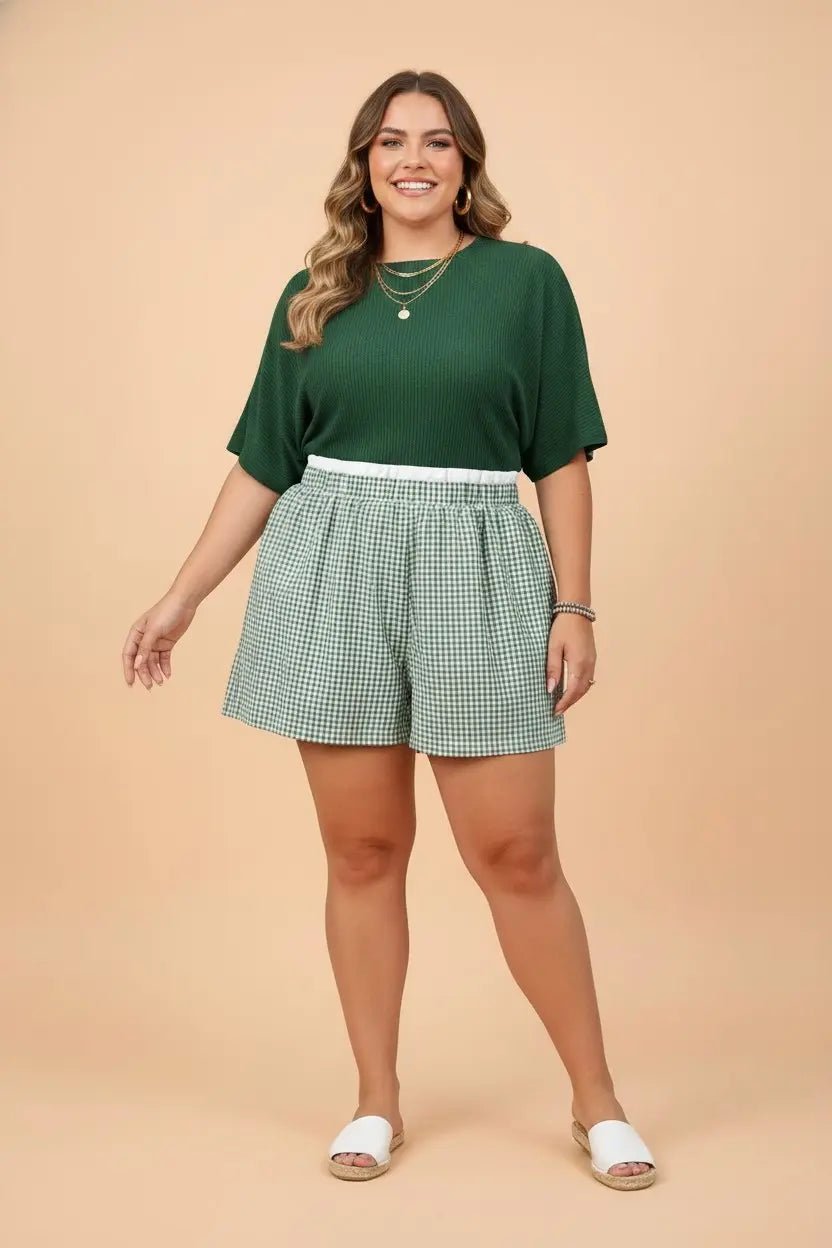 Plus Size Plaid Gingham Ruffle High Waist Shorts | Zarnesh