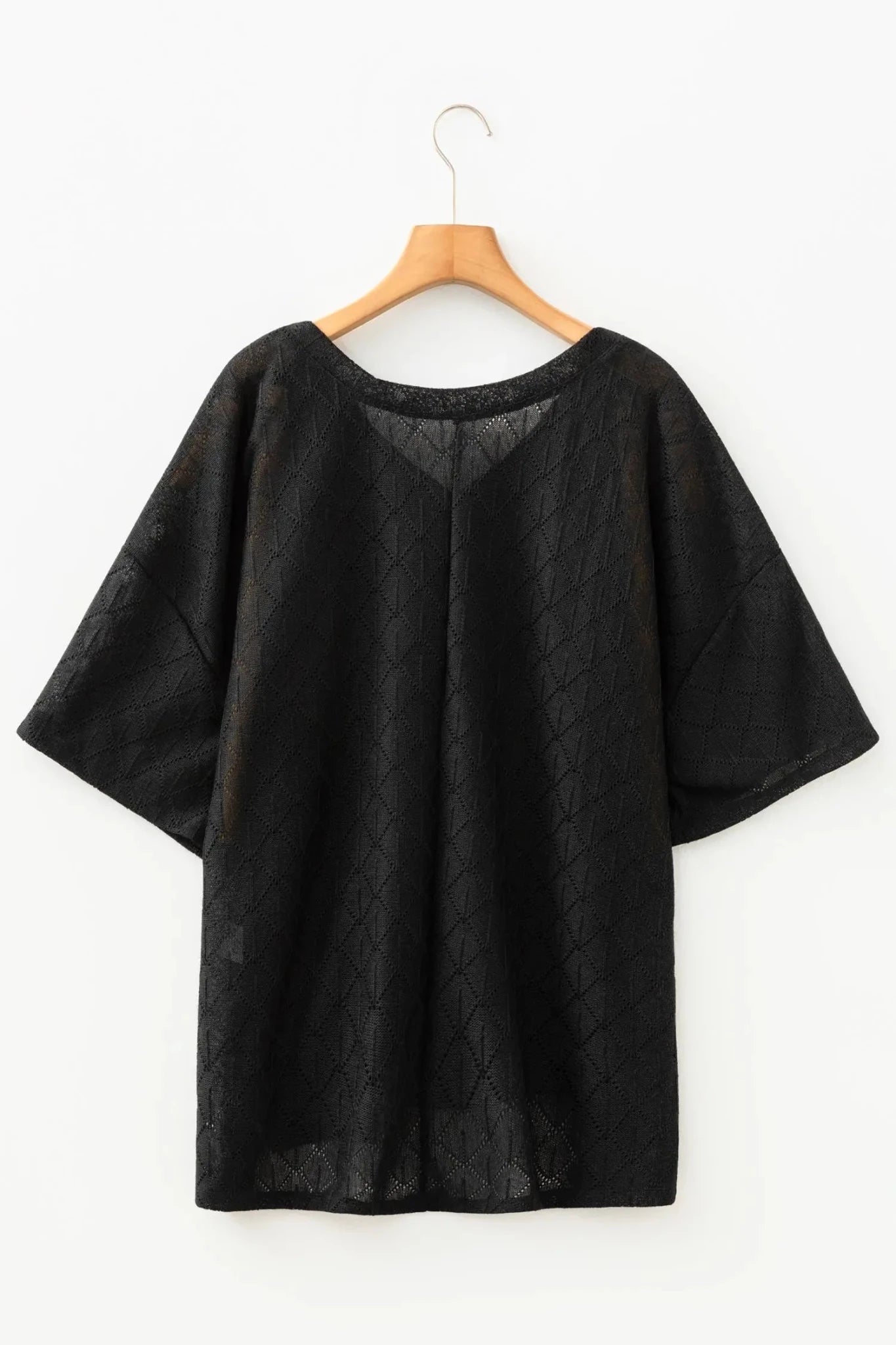 Plus Size V-Neck Pointelle Rhombus Loose Top | Zarnesh