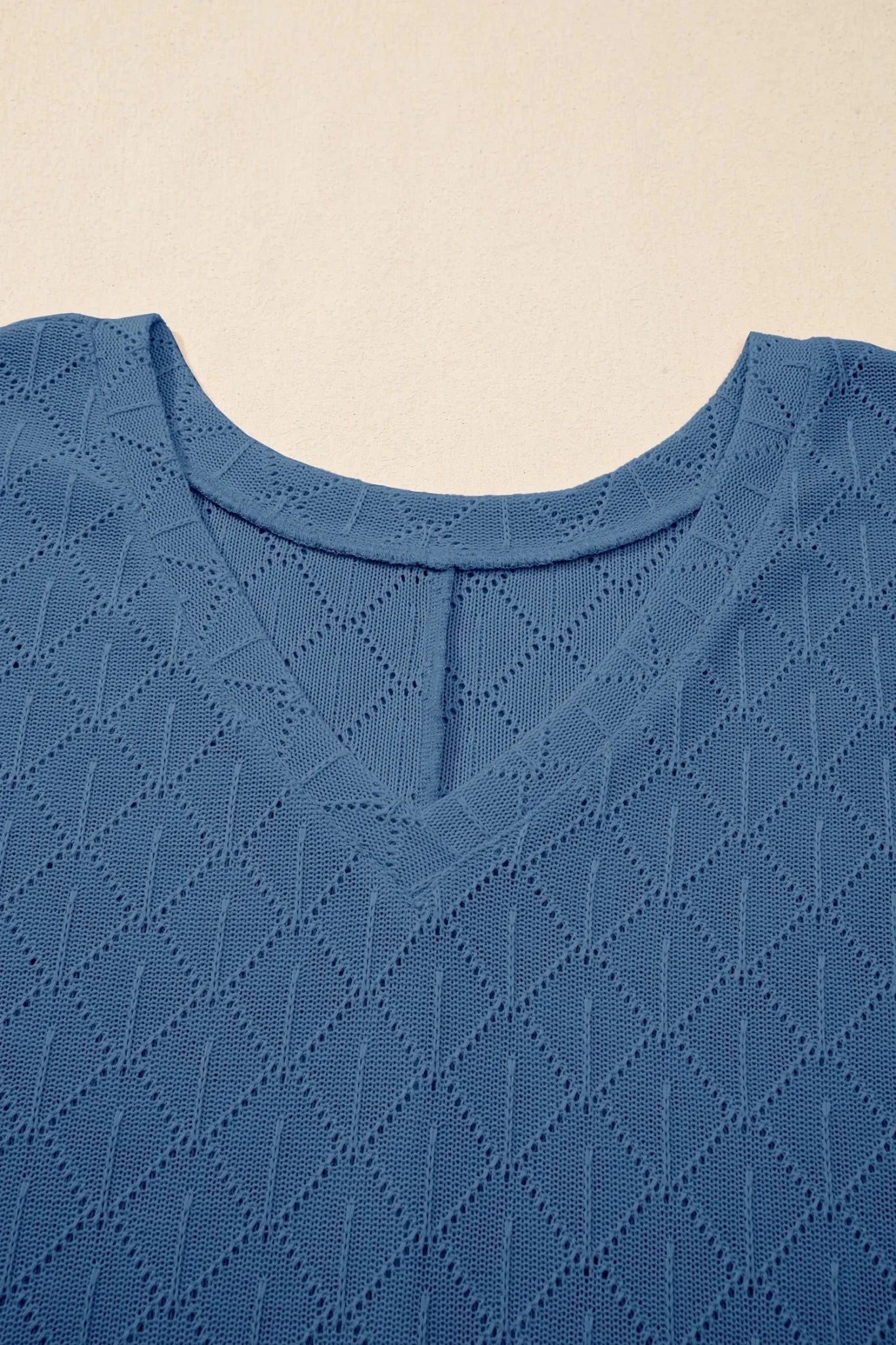 Plus Size V-Neck Pointelle Rhombus Loose Top | Zarnesh