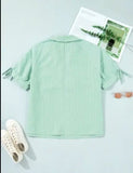 Plus Size V-Neck Stripe Collar Short Sleeve Top | Zarnesh