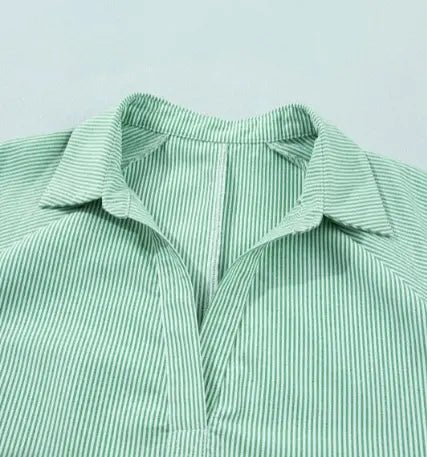 Plus Size V-Neck Stripe Collar Short Sleeve Top | Zarnesh
