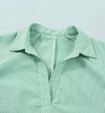 Plus Size V-Neck Stripe Collar Short Sleeve Top | Zarnesh