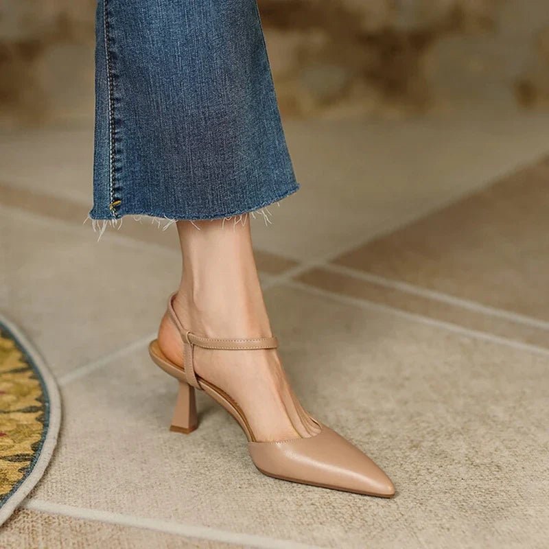 Pointed Toe Genuine Leather Slingback Heels | Zarnesh