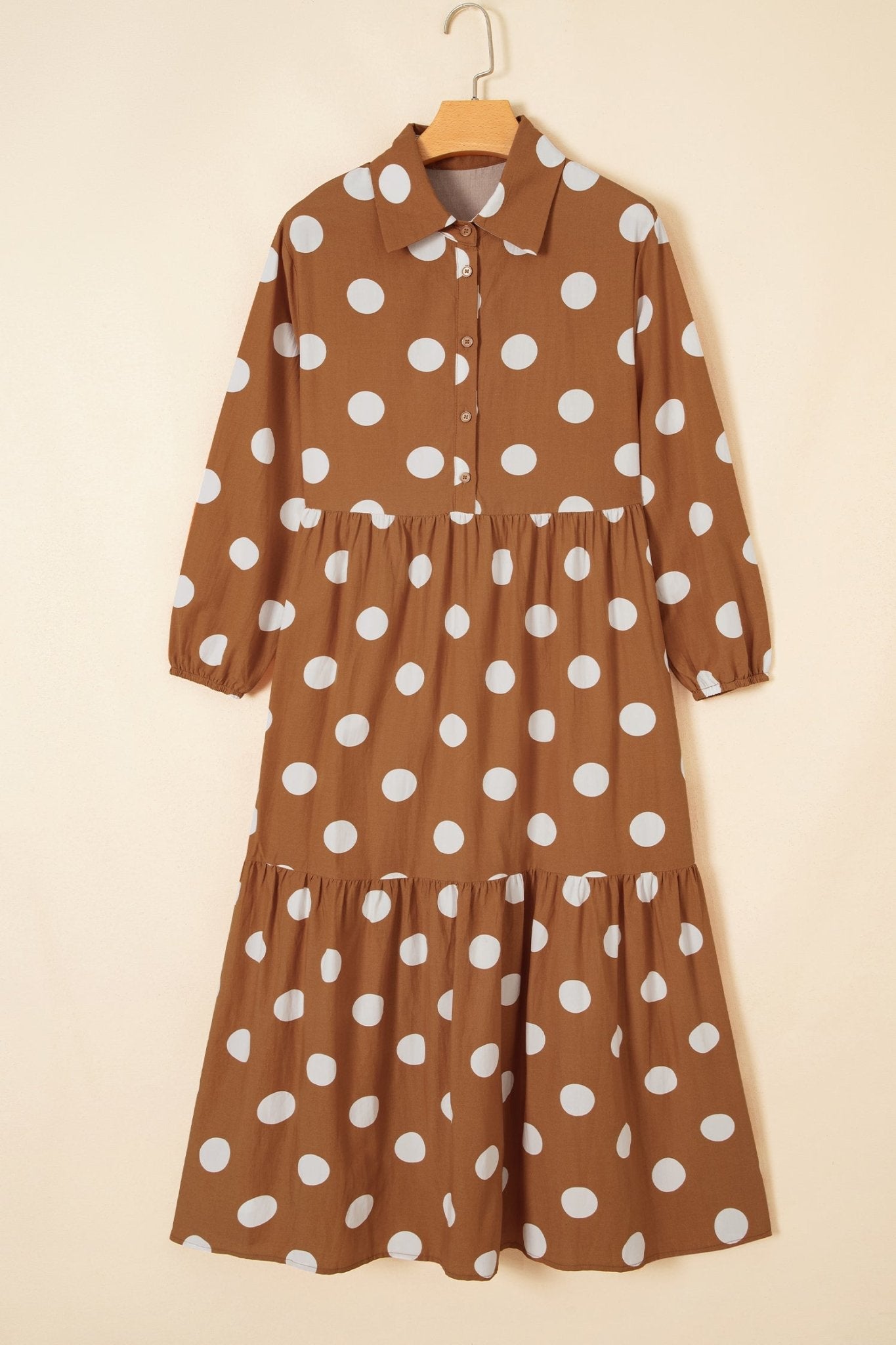 Polka Dot Collar Tiered Maxi Dress with Pockets | Zarnesh - Zarnesh - Dresses/Midi Dresses